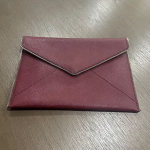 Rebecca Minkoff Maroon Leather Envelope Clutch Bag